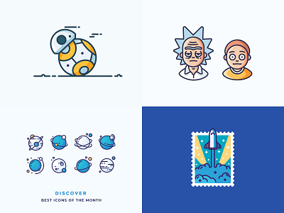 Best of 2018 2018 bb8 best of icon illustration outline planets rick and morty rocket rocketship space spaceshop starwars