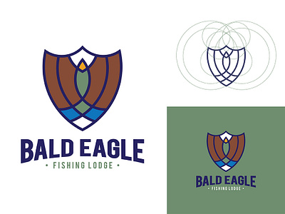 Bald Eagle Fishing Lodge american american eagle animal badge bird brand branding circle concept crest eagle eagle logo fish fishing hawk ice lodge logo shield water