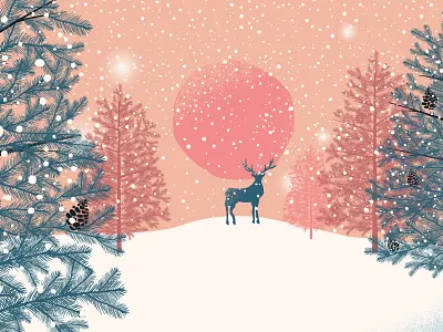 Winter landscape vector art adobe ilustrator art deer design drawing greeting grunge hand drawn holiday design illustration landscape pastel color pine snow sun texture tree vector art wacom tablet winter