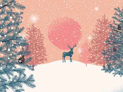 Winter landscape vector art adobe ilustrator art deer design drawing greeting grunge hand drawn holiday design illustration landscape pastel color pine snow sun texture tree vector art wacom tablet winter