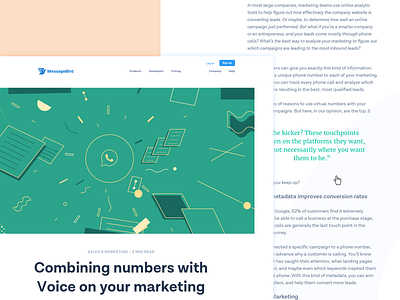 Text Article Dribble arrow article blog branding data design flat geometric green illustration messagebird mockup page post sms system vector website