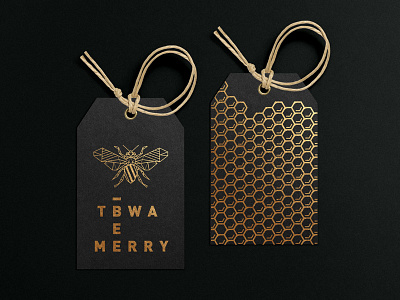 TBWA\ Bee Merry - Christmas Concept bee bee logo bee merry beehive black branding christmas client concept design gift gift box gold gold foil gold ink label design labels logo package