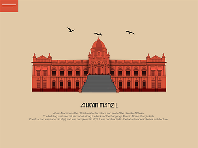 Ahsan Manzil architechture building design drawing fort illustration monument vector