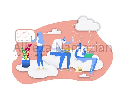 teammates illustration barchart cloud desgin flat group illustration teammates ui ux