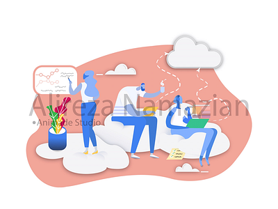 teammates illustration barchart cloud desgin flat group illustration teammates ui ux