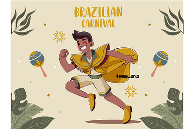 Brazilian Carnival with Colorful Character in Traditional Costum background brasil brazilian carnaval carnival celebration decorative entertainment event exotic festival fun holiday jungle leaves man mask masquerade palm party