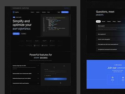 Ignitia - Landing Page animation api b2b barly code design figma landing page motion graphics product design saas ui uidesign user management ux uxdesign uxerflow web design website website design