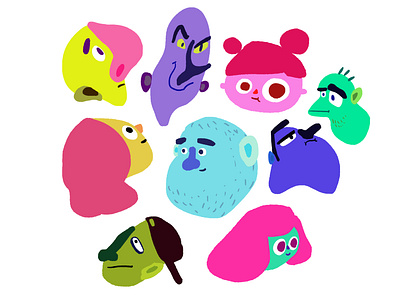 Faces in Places 2d art color digital painting drawing faces heads illustration improv photoshop portait