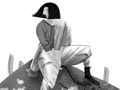 Woman 2d black white charachter design drawing illustration loretaisac