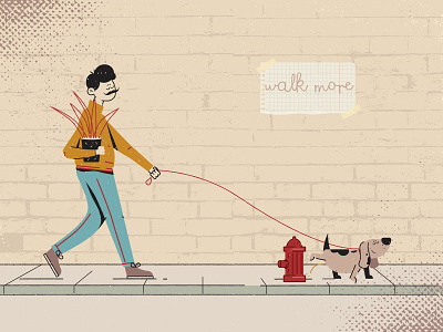 Walk More boy character design dog flat illustration streets walking