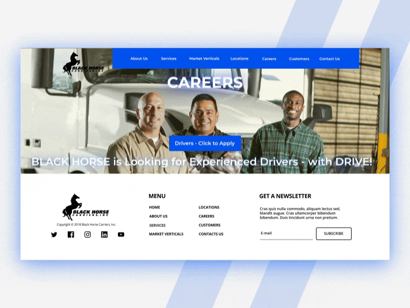 'Black Horse Carriers' Website (Logistics) aftereffects animation design logistic logistics transport transportation ui ux web web design