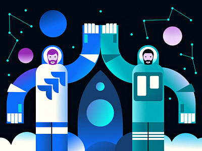 TRELLO VS JIRA cosmonaut cosmos design flat gradient illustration jira rocket space trello vector web