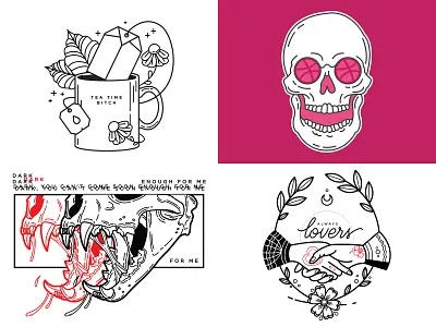 2018 blackwork design flowers illustration line work linework skeleton skull spooky tattoo