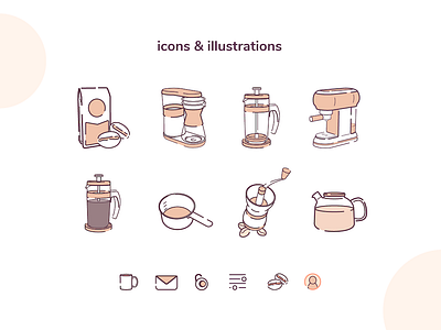 GrindBrew initial icons app design flat illustration ui vector