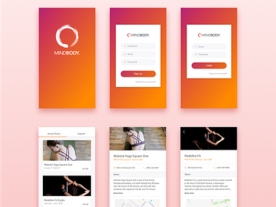 Mindbody App Redesign app branding challenge dailyui design fitness fitness app fitnessclass gradient illustration logo mobile photography sketch ui user experience ux web website yoga