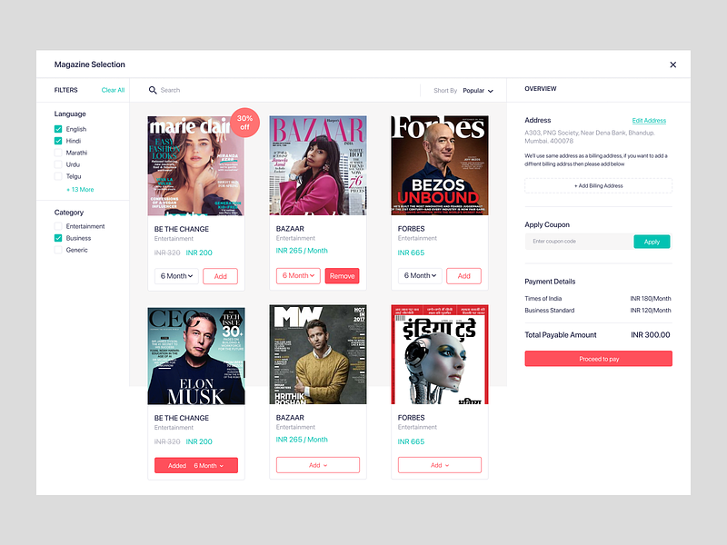 Magazine Selection page agency buy design icon illustration magazine mobile newspaper purchase website