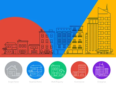 Icons for Businesses Large and Small buildings commercial icon illustration offices properties skyline