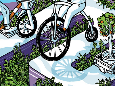 Utopia Bike Mural Crop 2 architecture bicycle bike color digital drawing illustration isometric line mural pen plants shadow wacom