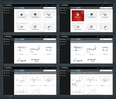 Football Play Maker App / Find A Play app brand brand and identity branding cards design design language flow football graphic grid interface navigation process structure style guide tiles ui