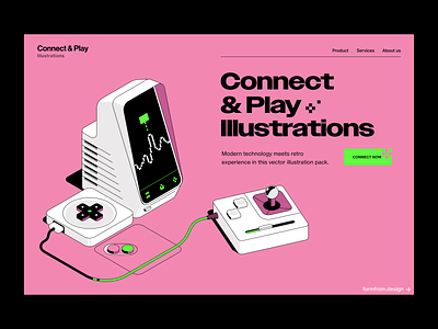 Connect & Play - Illustrations 3d design device formfrom gaming illustration isometric joystick landing page retro web