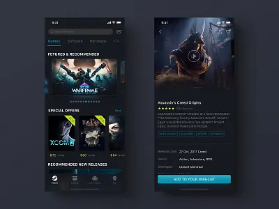 Steam app design ui