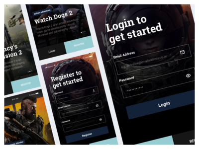 Mobile Splash Page & Auth design form games gaming login register sketch splash ui