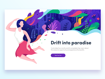 Illustration#1 art blue color colour design digital floral flowing full illustration layout petals pink plants purple ui ux web white woman