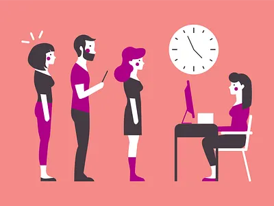 Waiting In line banking business character character design design finance flat graphic design illustration illustrator illustrator cc line office paperwork people queue technology vector waiting waiting room