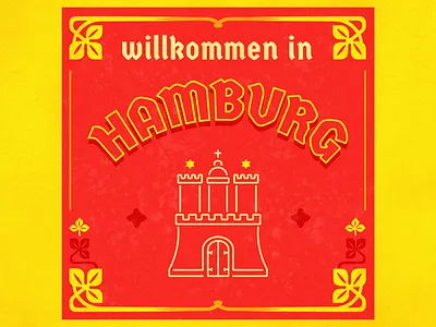 Hallo Germany castle city citytypography germany graphic design hamburg illustration postcard red typography yellow