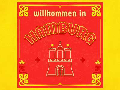 Hallo Germany castle city citytypography germany graphic design hamburg illustration postcard red typography yellow