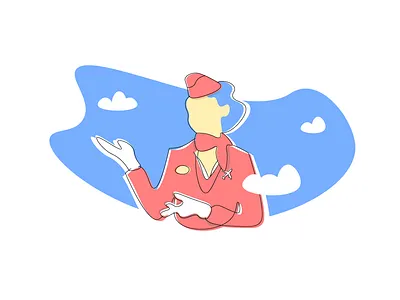 Walk through the sky air aircraft aviation character clean flat illustration minimalism person purely simply sky stewardess vector