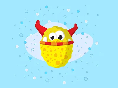 The Sponge monster blue clean creature illustration monster red soap sponge vector artwork yellow