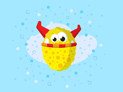 The Sponge monster blue clean creature illustration monster red soap sponge vector artwork yellow