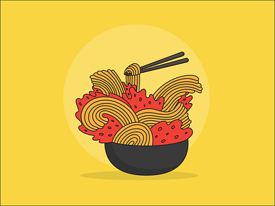 Exciting Noodles 2d art chopsticks creative design exciting flat design food fun illustration line art noodles playful sauce spaghetti splash vector