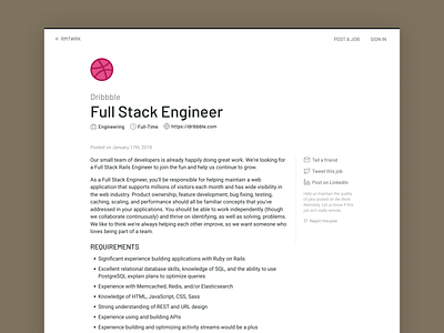 RMTWRK - Job Post board clean design flat hosted job layout light list listing minimal online post posting remote simple ui webpage website work