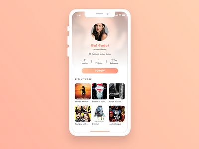 Daily UI #006 Profile page app celebrities daily ui 006 dailyui gal gadot iphone x profile profile design ui ui ux design ux ux designer web