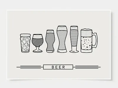 Craft Beer - Bar Poster alcohol bar posters beer black and white bottles brew cocktail craft beer flat design illustration ink casket line illustration minimal art minimal art prints poster print wall art wall posters