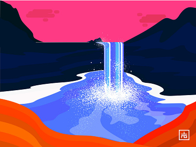 Midnight Falls 2d art blue bold clouds color drawing dribbble flat illustration illustrator minimal sky vector water