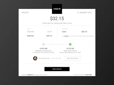 Daily UI - 017 Email Receipt black white dailyui dailyui 017 design email email receipt graphic receipt simple transport uber ui