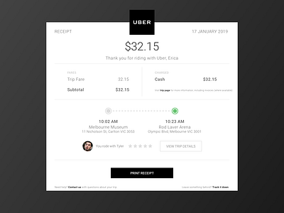 Daily UI - 017 Email Receipt black white dailyui dailyui 017 design email email receipt graphic receipt simple transport uber ui