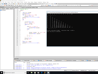 Program To Print Binomial Coefficient Table c c programming programmer programming