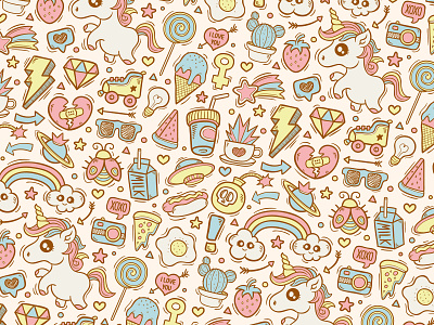 My Unicorn World animation background cactus cute design doodle doodle art funny gohsantosa icon illustration minimalism pop rainbow stars texture ufo unicorn vector yellow