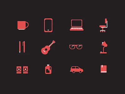 Things I Use chair coffee flat glasses guitar icon pens technology