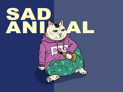 02 Cat animal cat drunk illustration sad