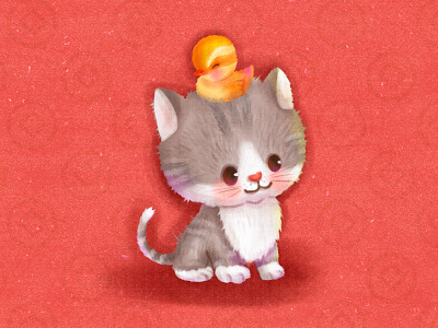 Mimi & Amelie adorable animals art cat chick chicken children art children illustration cute cute animals dribbble duck illustration kitty pet red