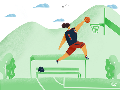 And... dunk basketball character dribbble dunk green illustration landscape procreate sport