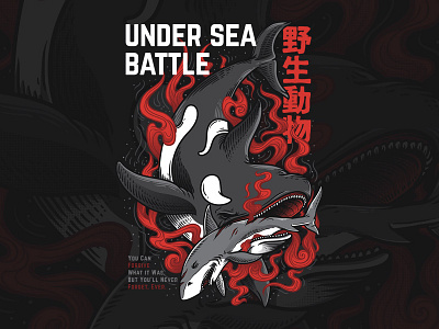 Under Sea Battle animal artwork blood character custom graphics illustration oriental sea whale