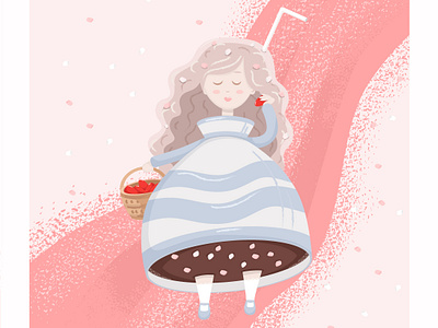 Cute Girl "Strawberry Latte" adobe illustrator art cartoon child theme children art children book illustration children illustration coffee cute design flat fun girl illustration latte strawberry vector