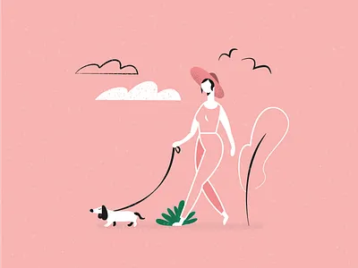 #025 2d 2dart birds black characterdesign clouds design digitalillustration dog dribble flat girl glasses illustration monochrome nature pink street vector walking