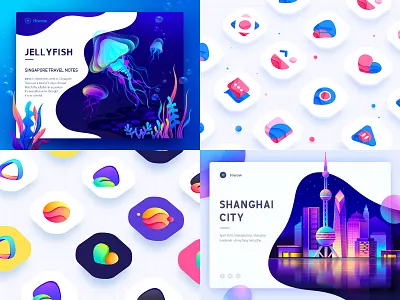 My Top4 Shots in2018 2018 banner blue and yellow design dashboard fish follower graphic hiwow icons illustration jell yfish purple and pink top 4 visual style guide web design